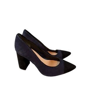Tommy Hilfiger Navy & Black Suede Quilted Block Heel Pumps Size 9.5M